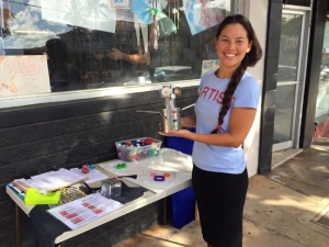 Janice at science station at workshop